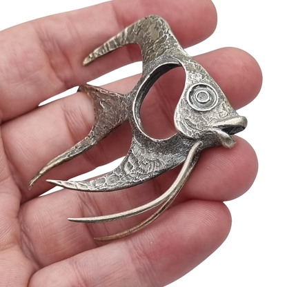 Mid-Century Italian ornamental fish in 800 silver, Oreficeria Medicea 32 AR, sculptural modernism, c. 1959–1968