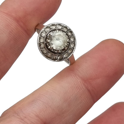 Anillo vintage en plata y circonitas, diseño cóctel  Art Decó, circa 1970-80