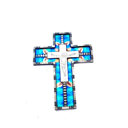 Cruz de plata colgante cruz esmalte azul joyería esmalte. Joyería