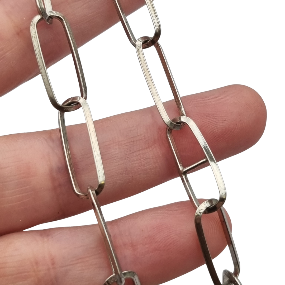 Italian 925 sterling silver chain with rectangular geometric links 1970-80