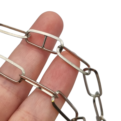 Italian 925 sterling silver chain with rectangular geometric links 1970-80