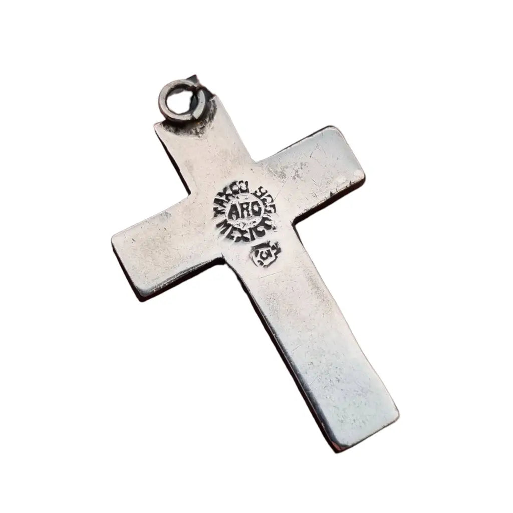 Dije cruz vintage de plata aguila 3 ARO Mexico para mujer negro y rojo