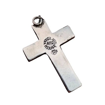 Dije cruz vintage de plata aguila 3 ARO Mexico para mujer negro y rojo