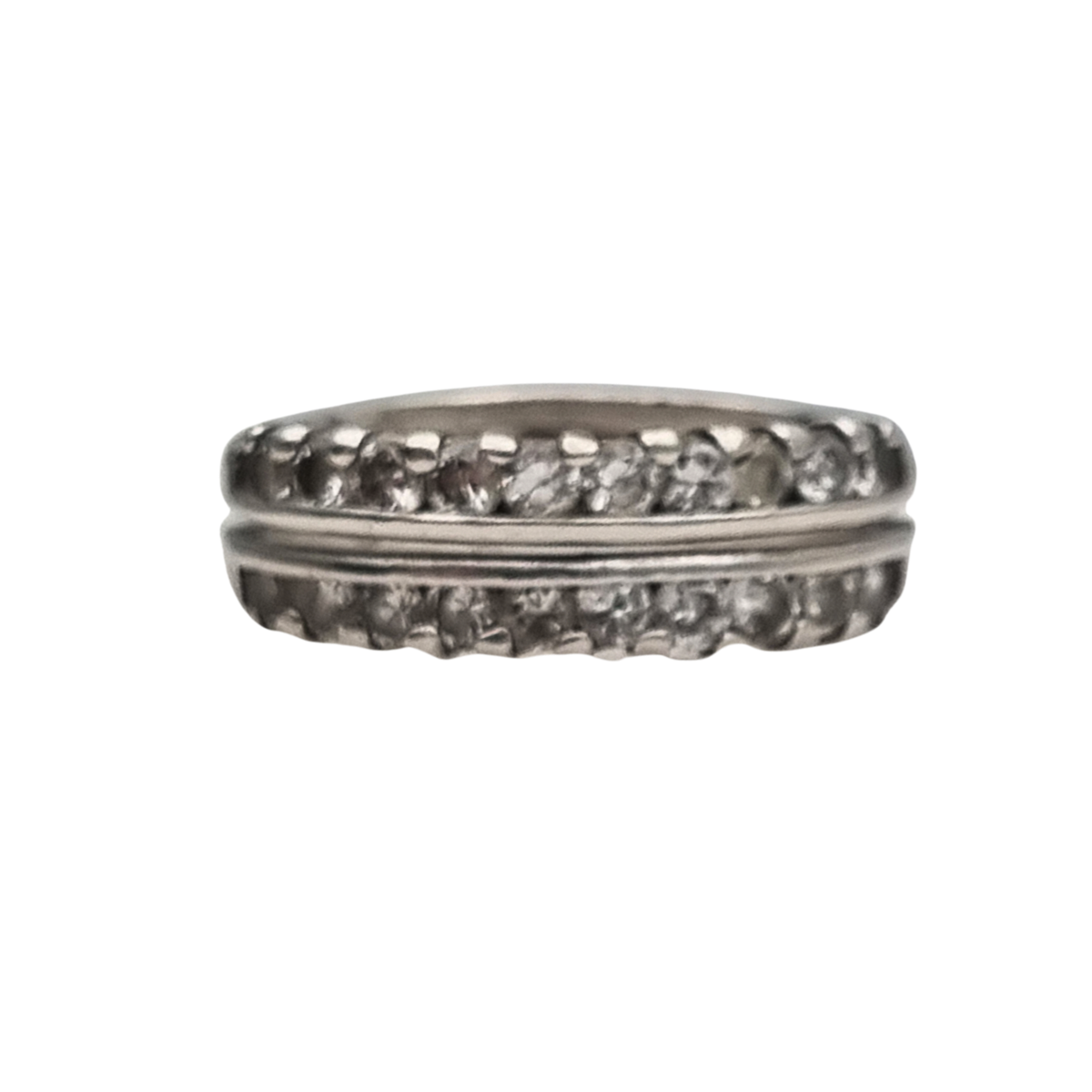 Anillo vintage de plata con doble hilera de piedras blancas, años 80-90
