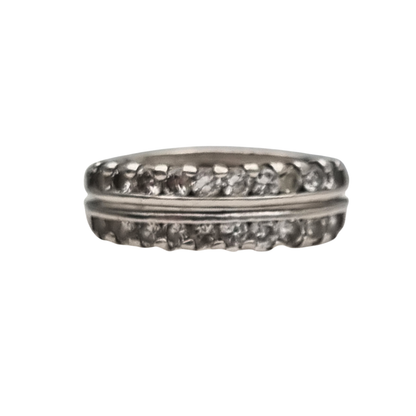 Anillo vintage de plata con doble hilera de piedras blancas, años 80-90