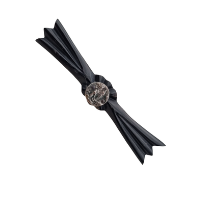 Art Deco vulcanite brooch, religious mourning jewelry, Virgin of Lourdes, circa 1930-1940.