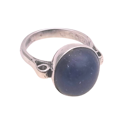 Classic Vintage Silver Ring with Oval Lapis Lazuli and Scrollwork Sides, 1980s–90s
