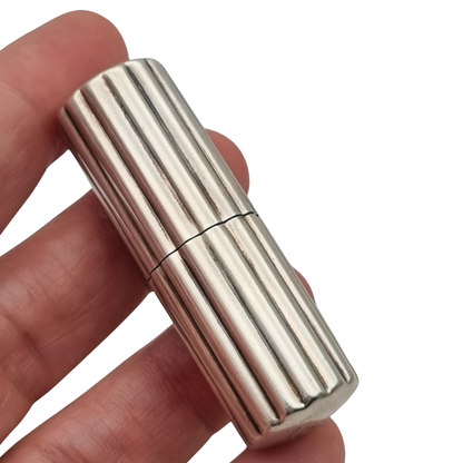 Vintage designer cylindrical case in ribbed 925 silver, Milan, ca. 1940–1960