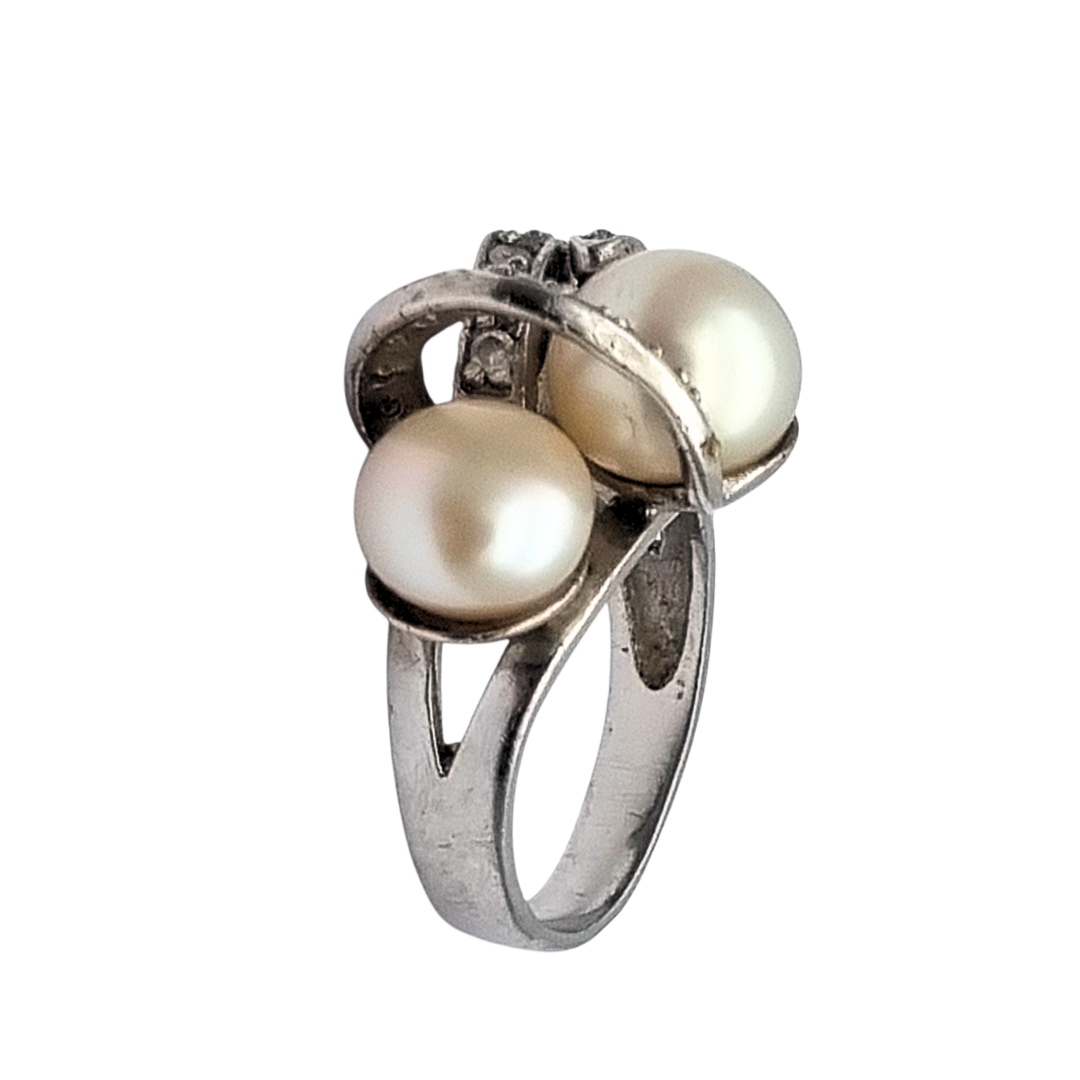 Anillo vintage de plata 925 con perlas y circonitas circa 1980-90