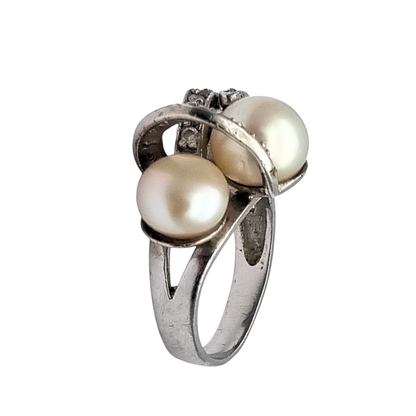 Anillo vintage de plata 925 con perlas y circonitas circa 1980-90