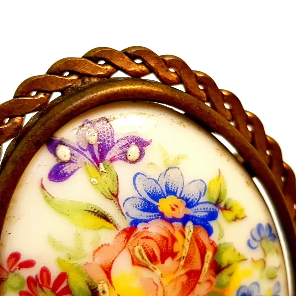 Broche vintage Limoge joyería francesa para mujer pintura de porcelana antigua