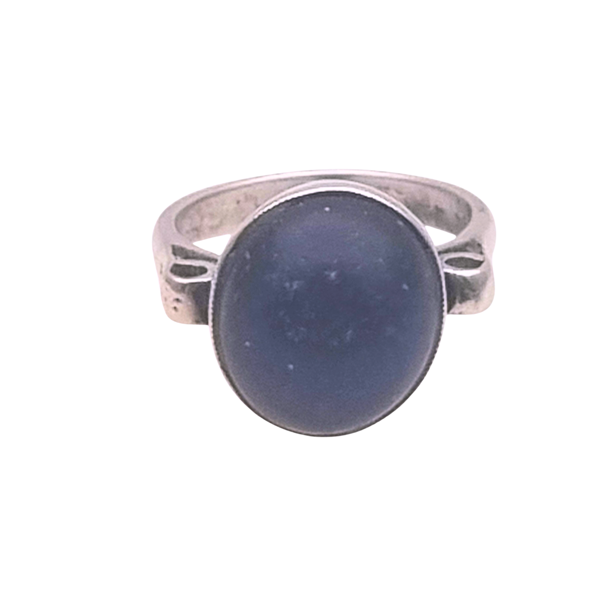 Classic Vintage Silver Ring with Oval Lapis Lazuli and Scrollwork Sides, 1980s–90s