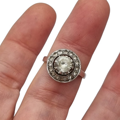 Anillo vintage en plata y circonitas, diseño cóctel  Art Decó, circa 1970-80