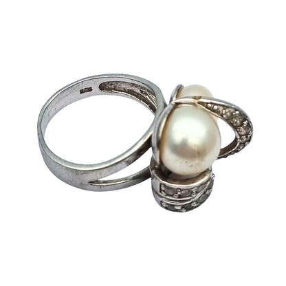 Anillo vintage de plata 925 con perlas y circonitas circa 1980-90