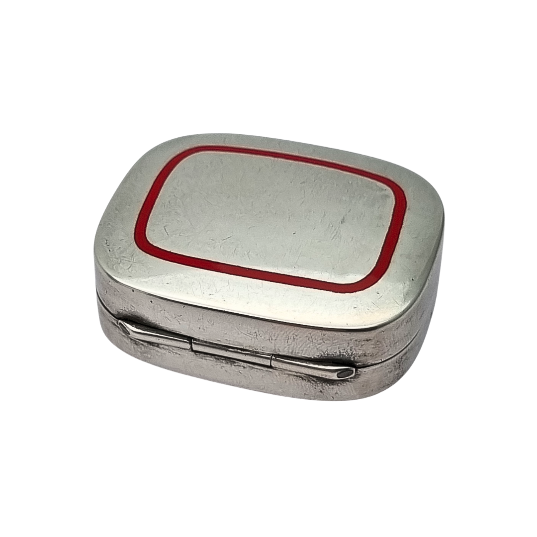 Classic style 925 silver box with red enamel, Italy circa 1970-80