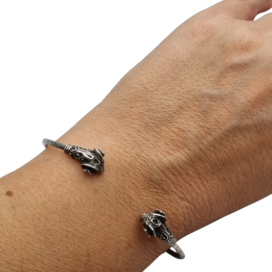 Brazalete vintage boho plata 925 México cabezas de carnero ajustable años 80