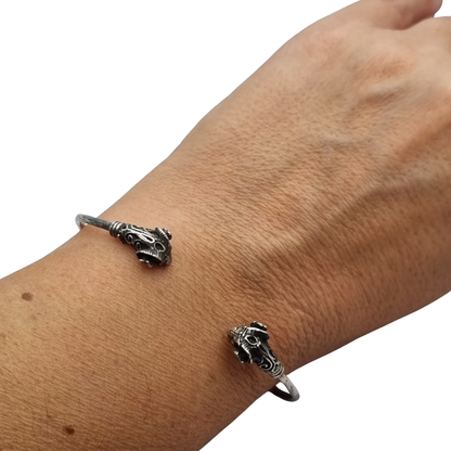 Vintage Boho 925 Silver Mexican Ram Heads Adjustable Bracelet 80s