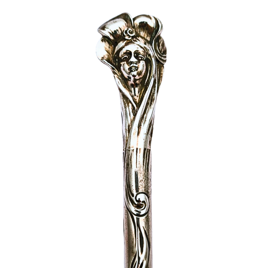 Jugendstil silver umbrella handle with female face circa 1900