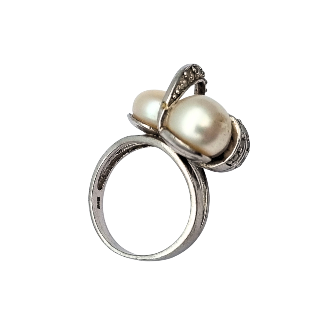 Anillo vintage de plata 925 con perlas y circonitas circa 1980-90