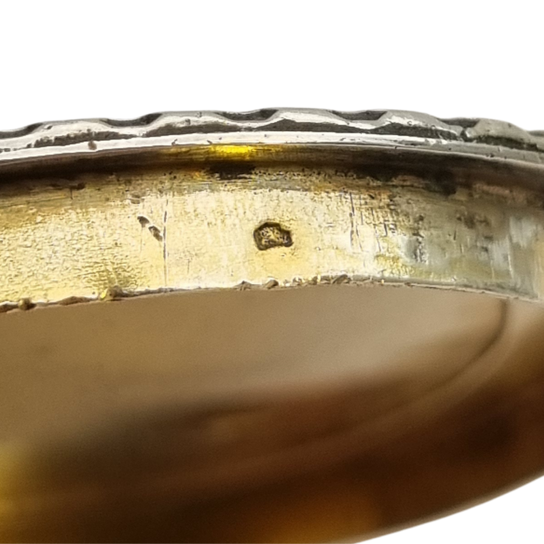 Rococo Revival oval silver box with gilt interior and pastoral scene in relief, circa 1940–1950