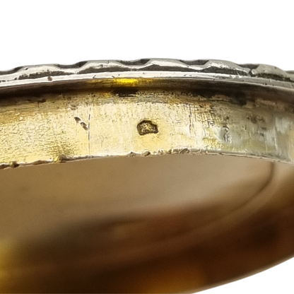 Rococo Revival oval silver box with gilt interior and pastoral scene in relief, circa 1940–1950