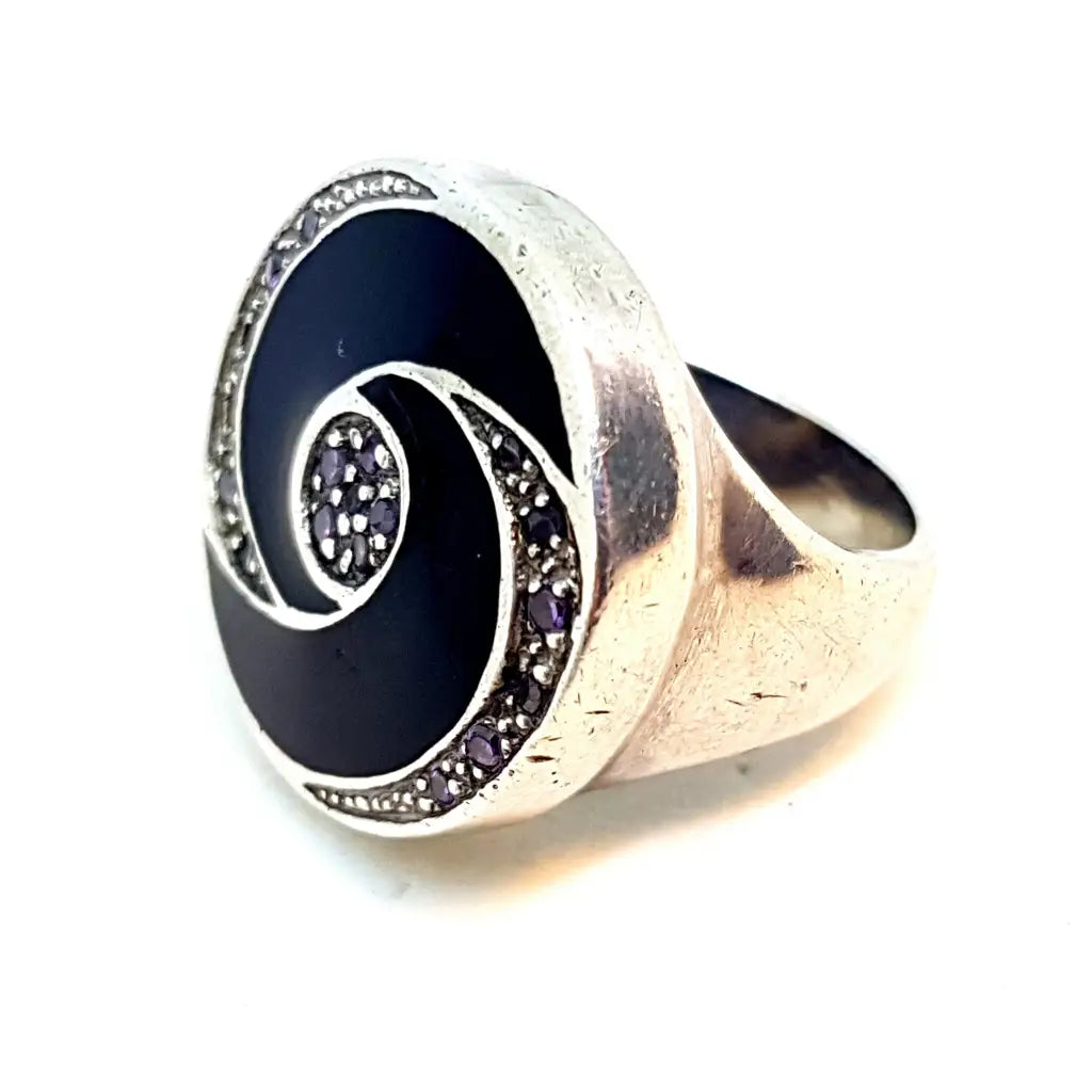 Anillo onix mujer vintage anillo negro amatista plata de ley