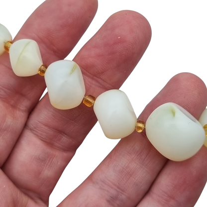 Vintage Opaline Glass Beaded Graduated Iridescent Necklace, Mid Century 1950s-1960s