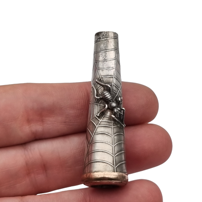 Antique Art Deco Vamp Silver Cigarette Holder with Spider and Bee, Femme Fatale 1920