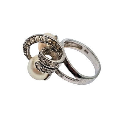 Anillo vintage de plata 925 con perlas y circonitas circa 1980-90