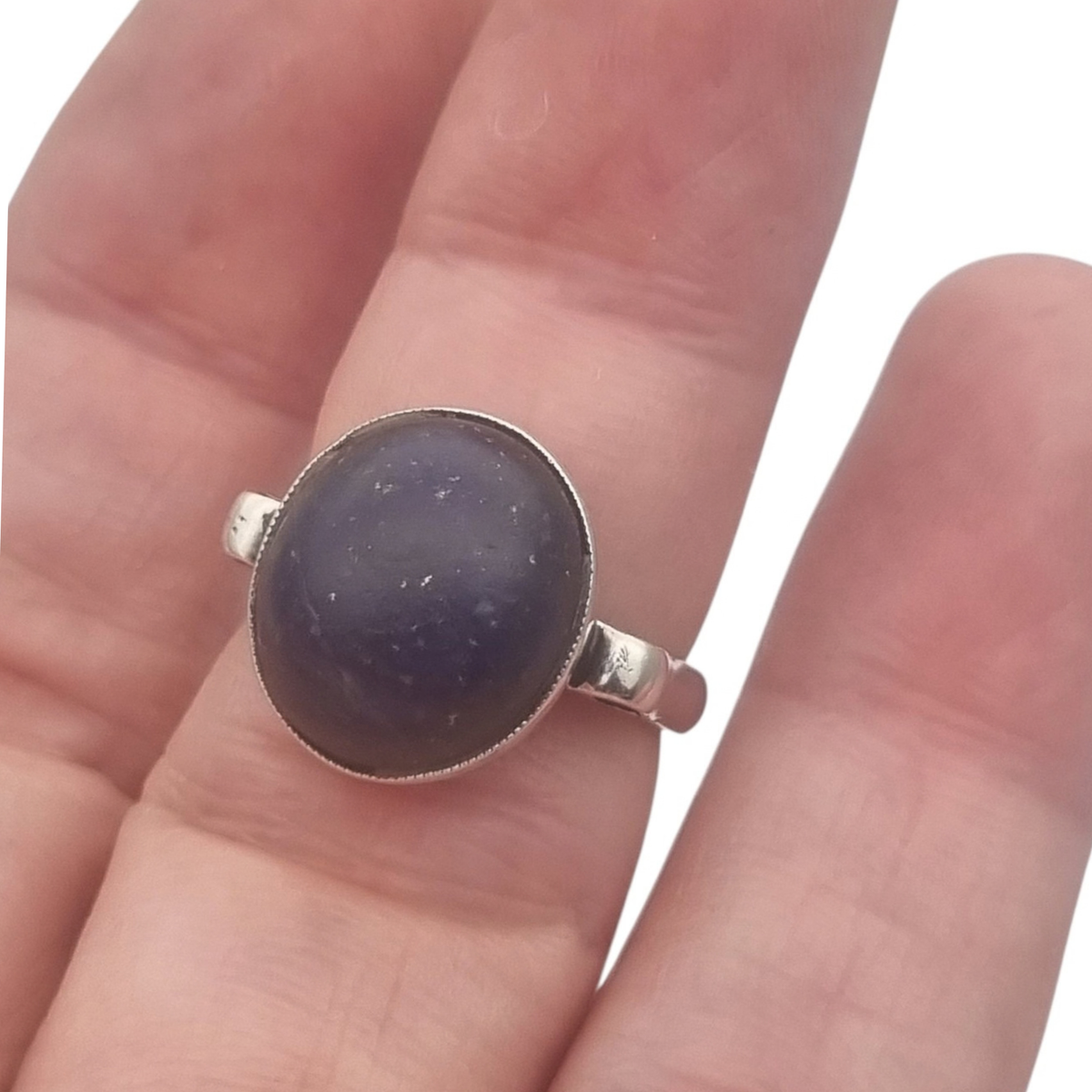 Classic Vintage Silver Ring with Oval Lapis Lazuli and Scrollwork Sides, 1980s–90s