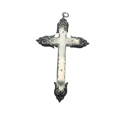 Antique neo-baroque silver and mother-of-pearl crucifix, late 19th century