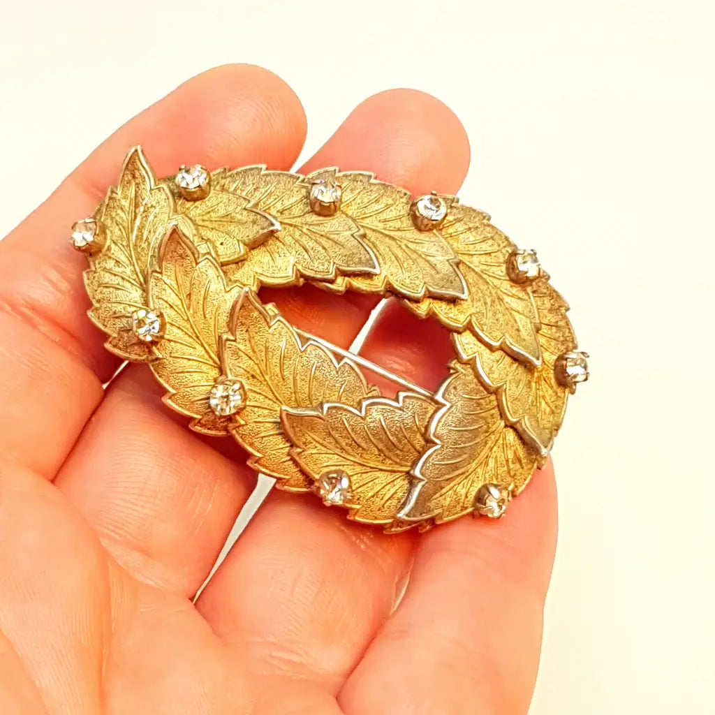 Broche hoja vintage de plata con pedrería regalos para mujer