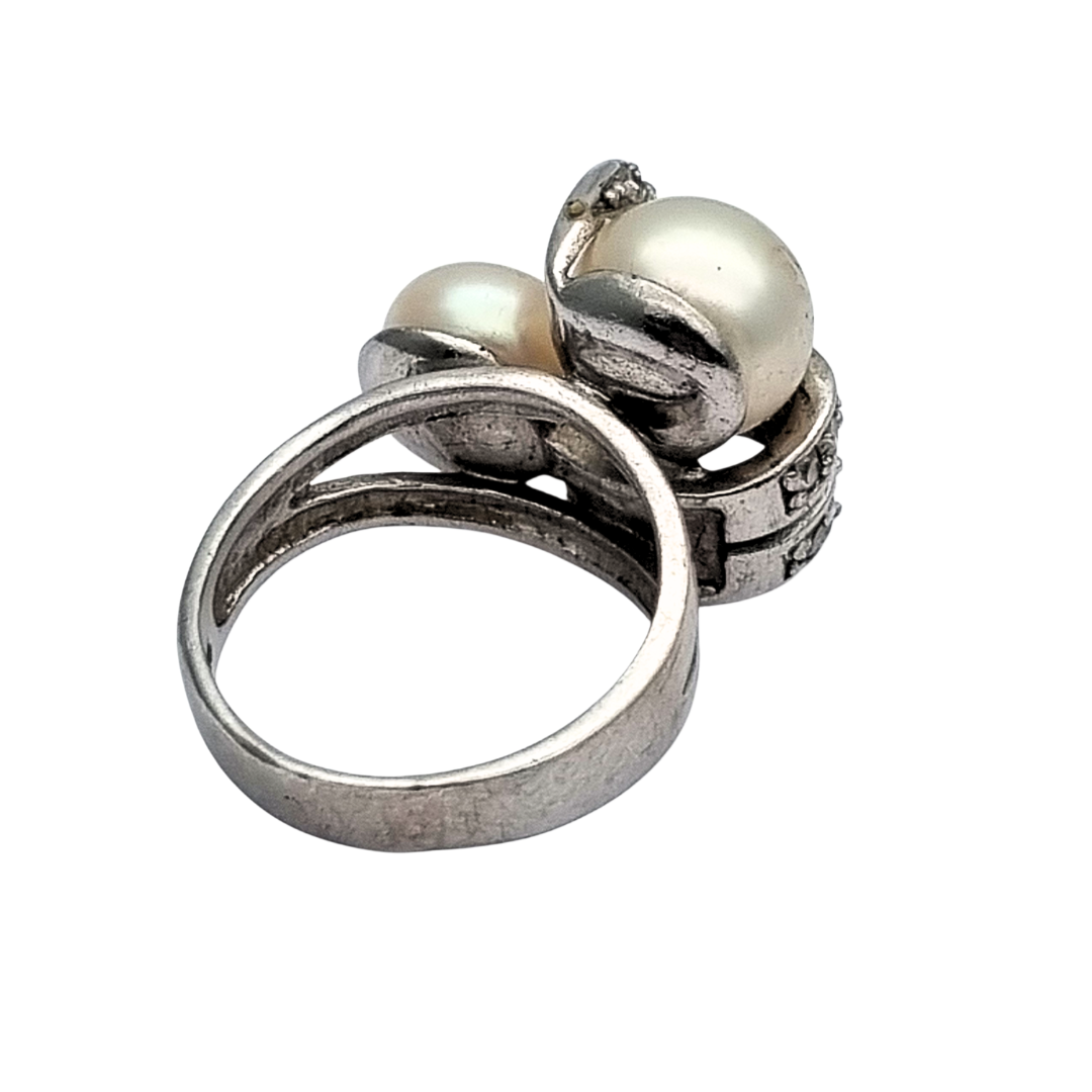 Anillo vintage de plata 925 con perlas y circonitas circa 1980-90