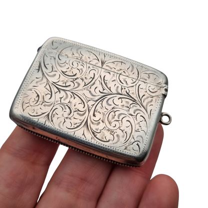 Caja cerillera Eduardiana antigua de plata Birmingham 1905, W.H William M Hayes