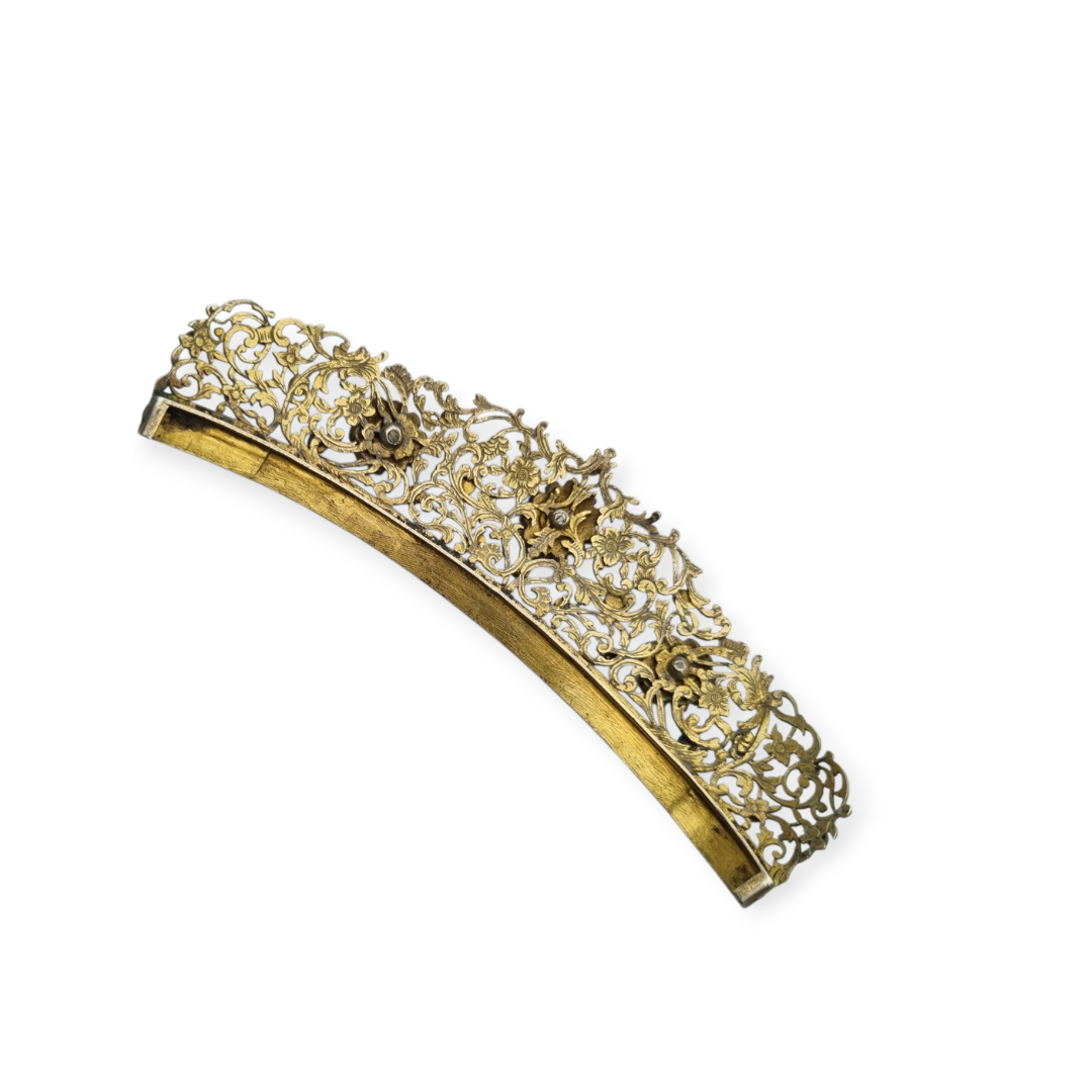 Tiara victoriana austrohúngara en plata dorada con turquesas, granates y piedra de luna, romántico tardío, ca. 1880–1900