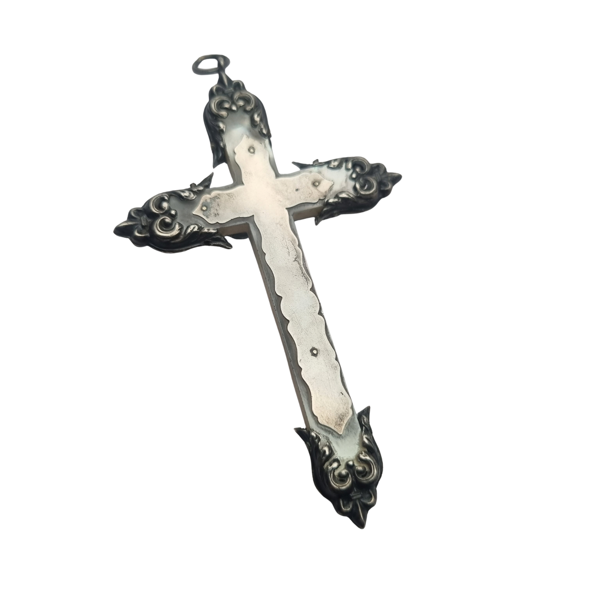 Antique neo-baroque silver and mother-of-pearl crucifix, late 19th century