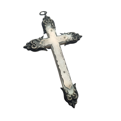 Antique neo-baroque silver and mother-of-pearl crucifix, late 19th century