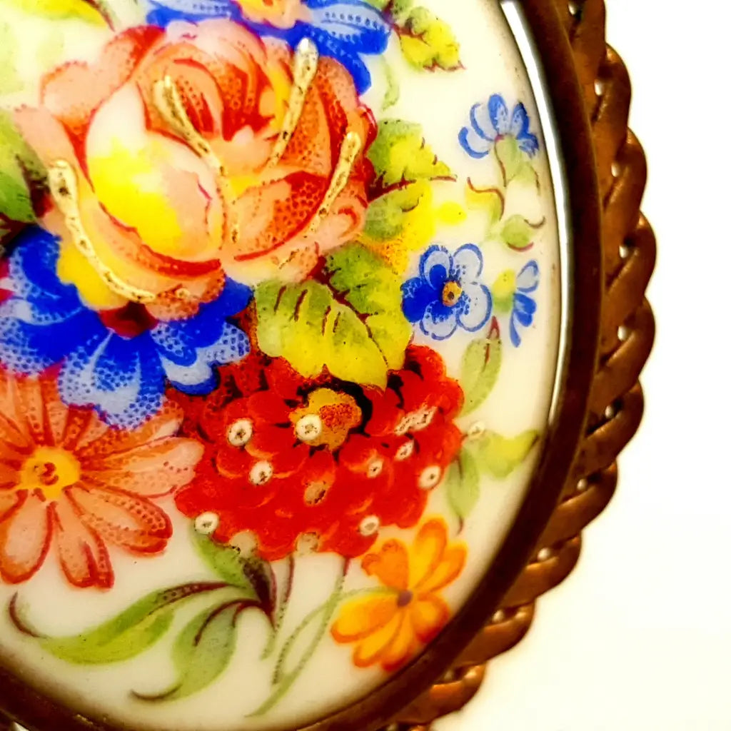 Broche vintage Limoge joyería francesa para mujer pintura de porcelana antigua