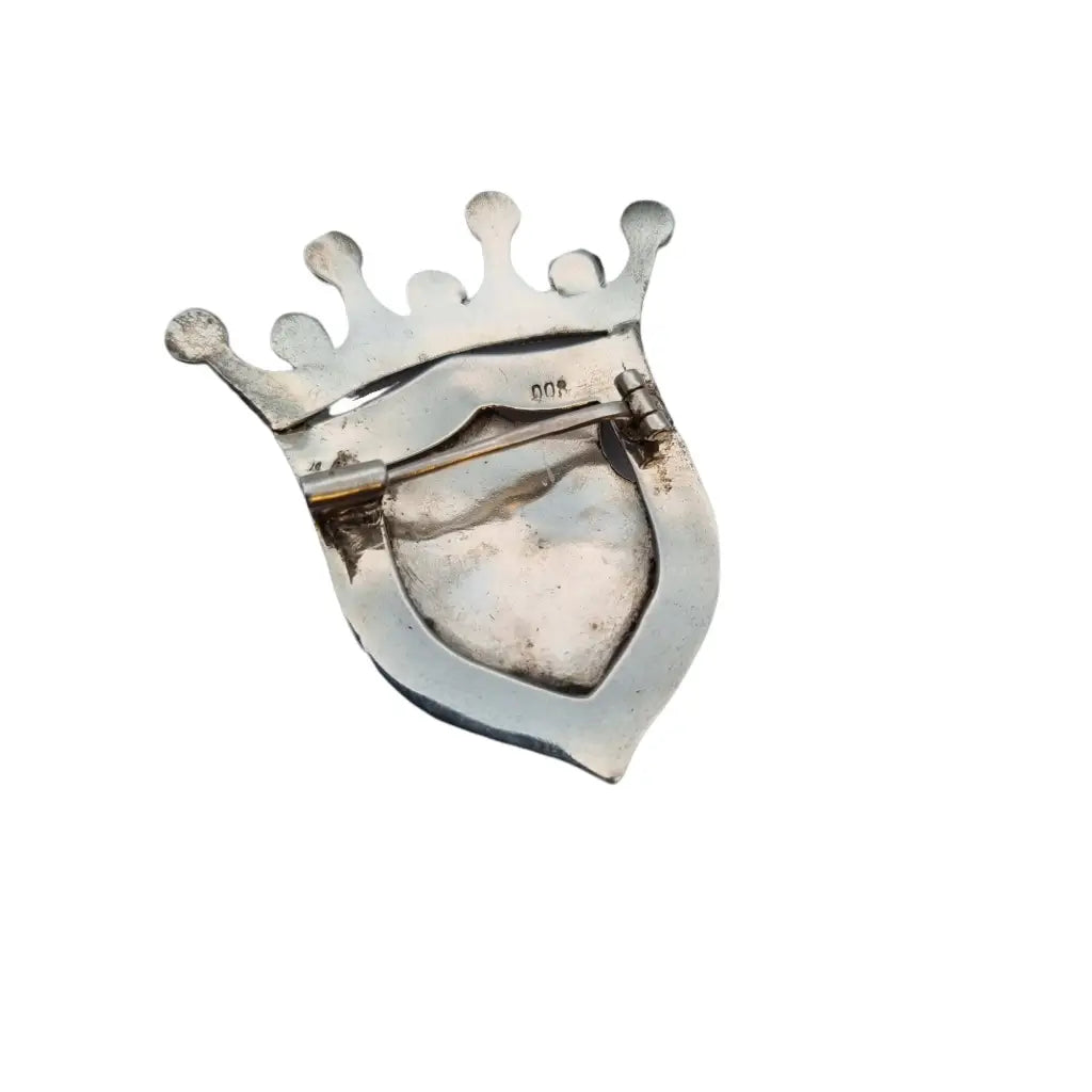Broche emblema corona pin vintage plata 800 y turquesa estrella broche