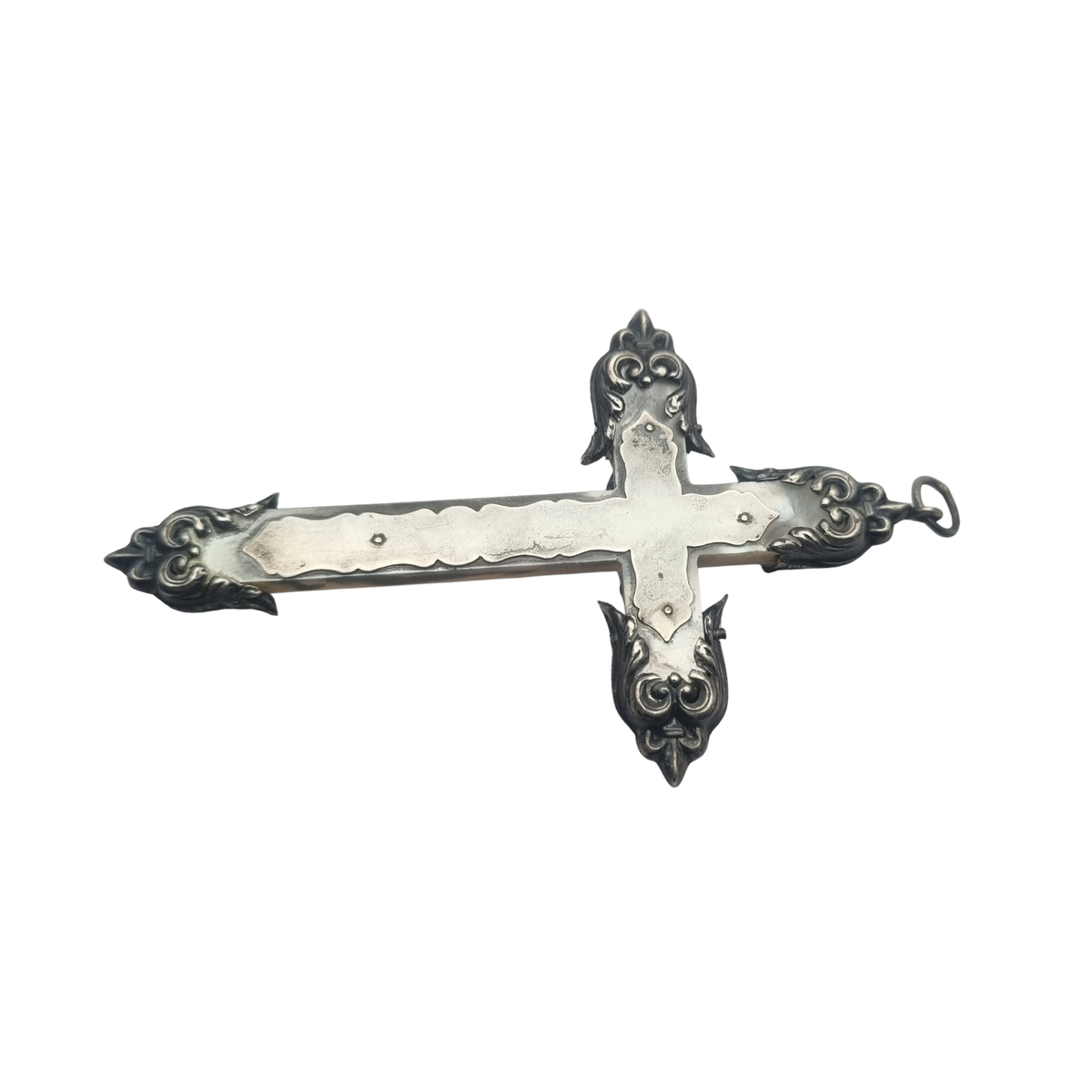 Antique neo-baroque silver and mother-of-pearl crucifix, late 19th century