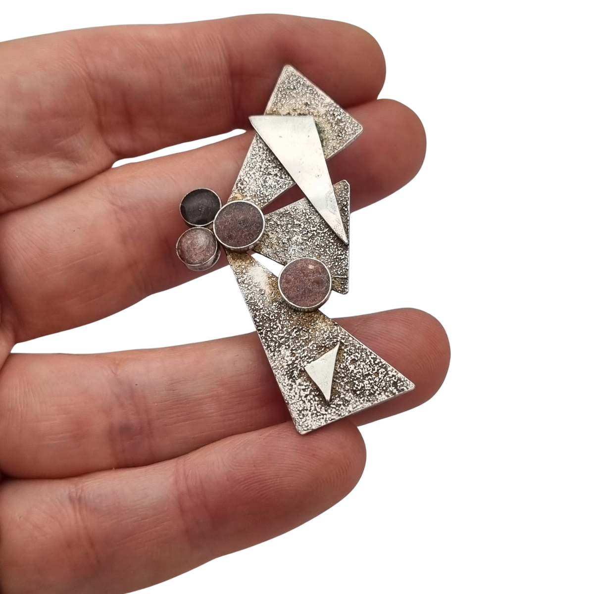 Vintage geometric Art Nouveau sterling silver brooch, second half of the 20th century