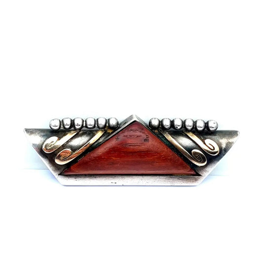Broche de plata Art Deco Wood Pin estilo Deco. SXX regalos para mujer