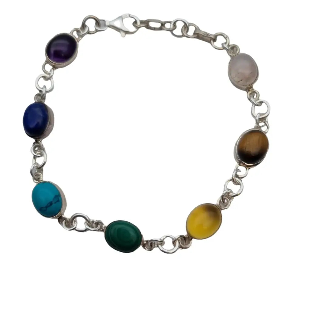 Pulsera de chakras plata con piedras naturales para mujer estilo boho Circa