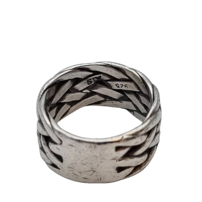 Anillo trenzado de plata vintage para mujer anillo grande diseño