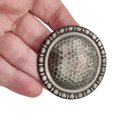 Vintage Brutalist metal brooch with honeycomb relief, Europe, ca. 1970