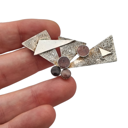 Vintage geometric Art Nouveau sterling silver brooch, second half of the 20th century