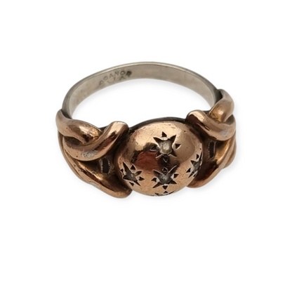 Anillo francés ORANOR bicolor plata y oro 18K estilo Art Déco tardío circa 1930-1940