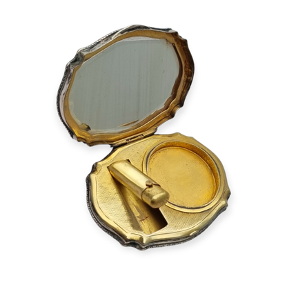 Polvera de plata 800 L&N italiana con espejo y porta labial, estuche de maquillaje Art Déco, circa 1930