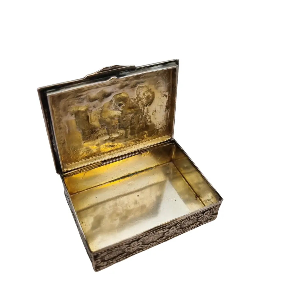 Caja antigua de plata escena costumbrista ley 925 años 50. España.