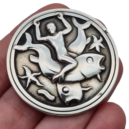 Broche Georg Jensen #285 plata Arno Malinowski Merman & Fish 1940.